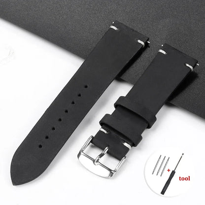 Calfskin Genuine Leather Watch Band – Black, Blue & Dark Brown Straps for Smartwatches, 18mm-24mm Accessories