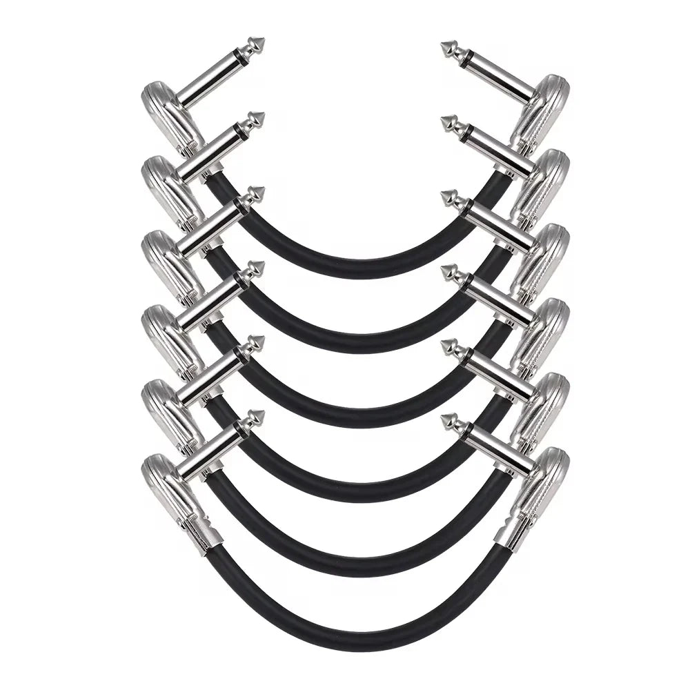 Miwayer 6-Pack 6-Inch Guitar Effect Pedal Patch Cables - 1/4" Silver Right-Angle Plug, Black PVC Jacket
