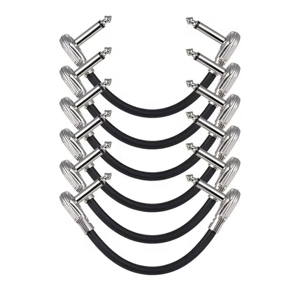 Miwayer 6-Pack 6-Inch Guitar Effect Pedal Patch Cables - 1/4" Silver Right-Angle Plug, Black PVC Jacket