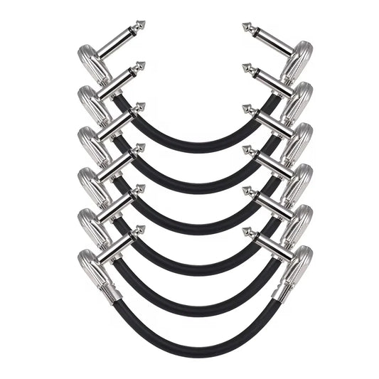 Miwayer 6-Pack 6-Inch Guitar Effect Pedal Patch Cables - 1/4" Silver Right-Angle Plug, Black PVC Jacket