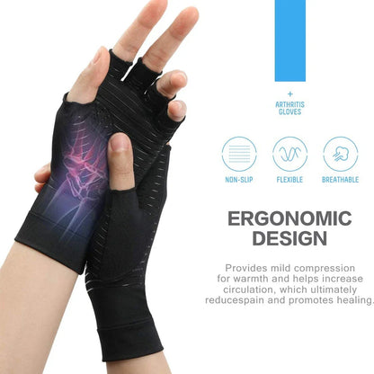 Copper Arthritis Compression Gloves – Fingerless Hand Support for Pain Relief, Swelling & Carpal Tunnel