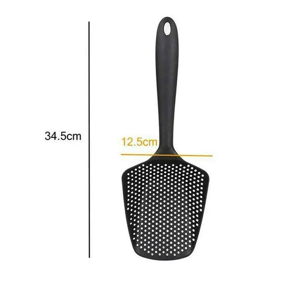 Scoop Colander Kitchen Strainer — Nylon Slotted Skimmer with Handle for Food Draining, Cooking, and Baking