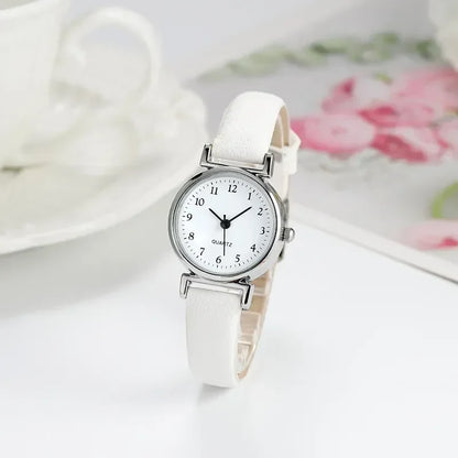 Simple Women’s Watches – Small Dial Quartz Wristwatches, Popular Round Leather Clock for Girls – Ideal Gift, Часы Женские Наручные