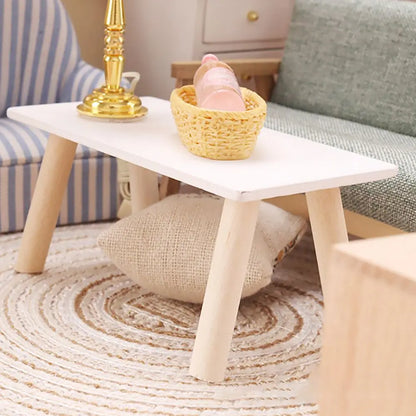 1:12 Scale Dollhouse Furniture - Miniature Teatable, Wood Stool, Flower Rack - Dolls Accessories & Photography Props
