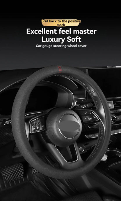 All-Season Suede Steering Wheel Cover — Ultra-Thin, Non-Slip, Breathable Fit for Round & D-Shaped Wheels
