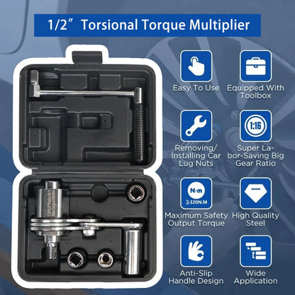 Torque Multiplier Wrench Kit 1/2" – Torsional Lug Nut Remover with 17mm, 19mm, 21mm Sockets