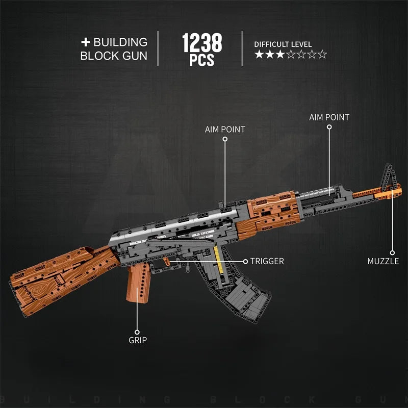 AK47 Assault Rifle Building Blocks – Military DIY Shootable Toy Gun for Kids