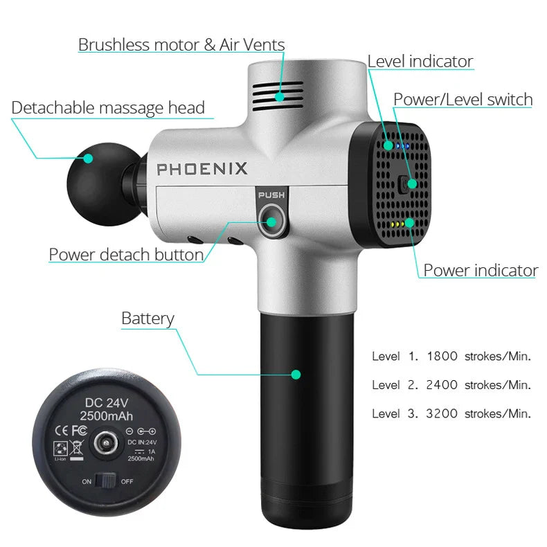 Phoenix A2 Deep Tissue Massage Gun — Muscle Relaxation & Pain Relief Therapy for Back, Legs & Feet