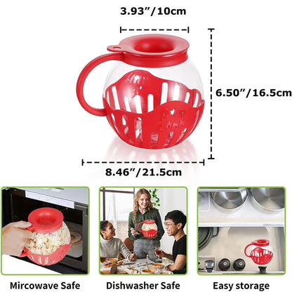 LMETJMA 2.25QT Microwave Glass Popcorn Popper with Silicone Lid - Temperature Safe JT186 Microwave Popcorn Maker