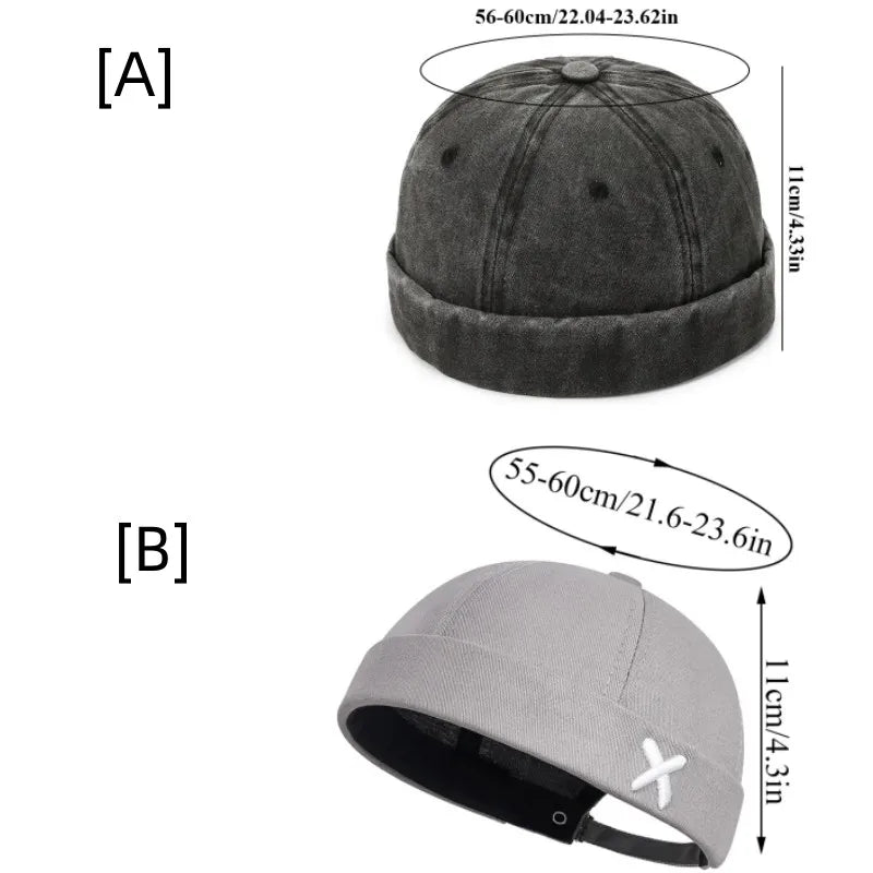 Fashion Denim Docker Cap – Brimless Skullcap Sailor Beanie Hat for Men & Women, Solid Color Adjustable Bucket Dad Cap Streetwear Style