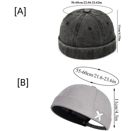 Fashion Denim Docker Cap – Brimless Skullcap Sailor Beanie Hat for Men & Women, Solid Color Adjustable Bucket Dad Cap Streetwear Style