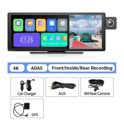 11.3" Imagebon H50 Dash Cam — 4K, 3-Channel, ADAS, Wireless CarPlay & Android Auto, Time-Lapse & 24H Parking Monitor Black Box