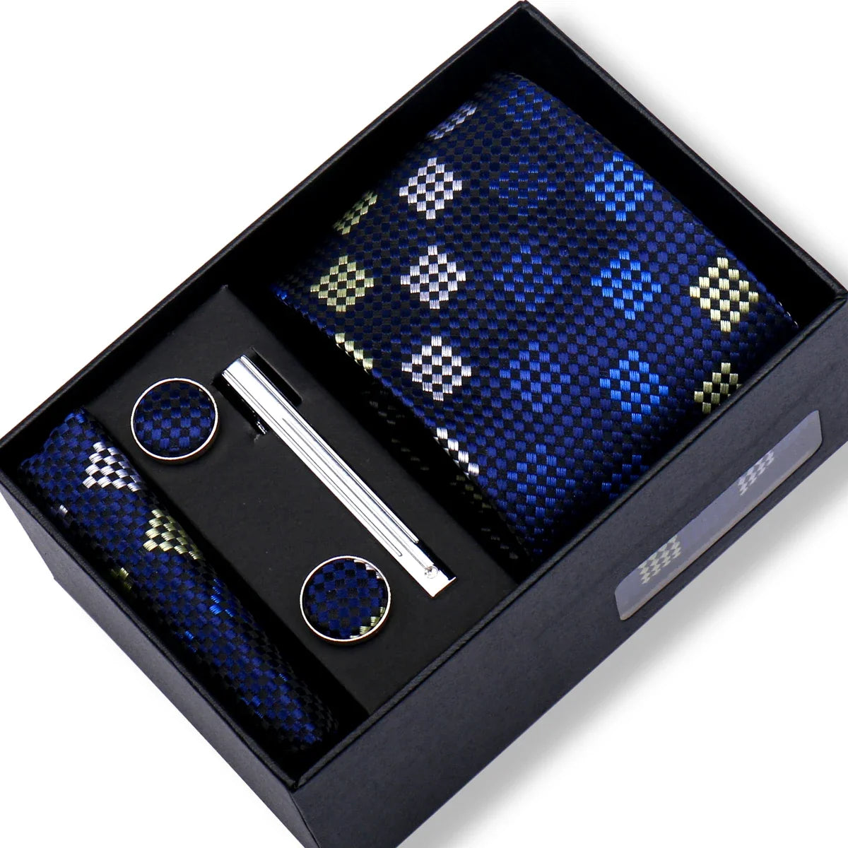 Men’s Green Tie Gift Box Set - Premium Business Necktie with Hanky, Cufflinks & Tie Clip for Wedding Formal Wear