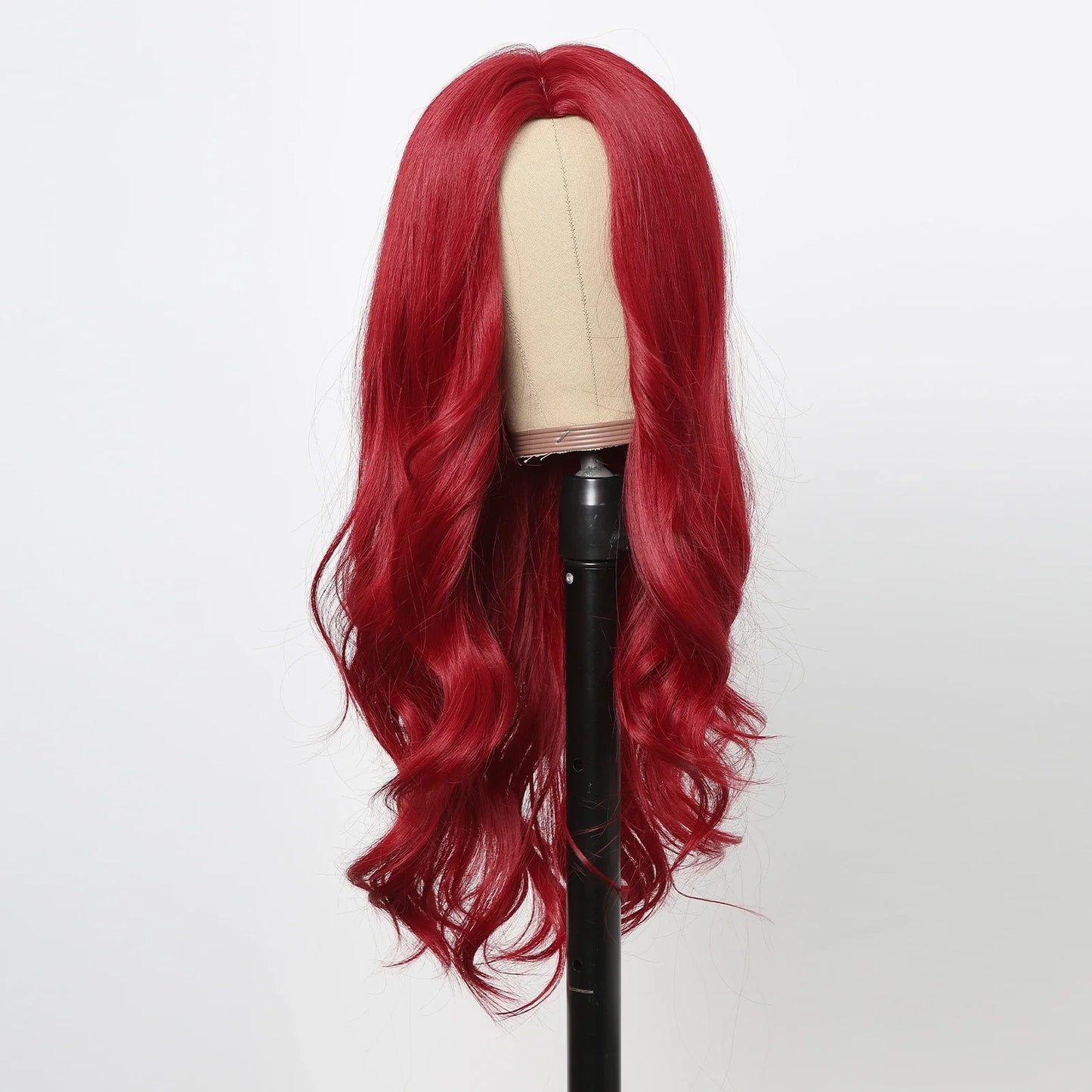 HENRY MARGU Red Synthetic Wig - Long Body Wavy Style, Natural Hairline, Heat-Resistant Fiber for Daily Wear, Parties, and Cosplay