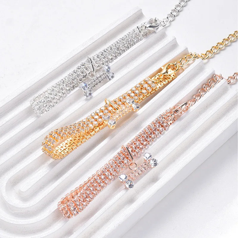 Adjustable Crystal Rhinestone Pet Necklace Collar – Luxury Fashion Dog & Cat Pendant Jewelry Accessories for Puppies & Pets