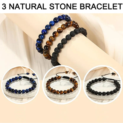 Handmade 8mm Tiger Eye & Lava Rock Bracelet – Natural Stone Protection Jewelry for Men’s Gift