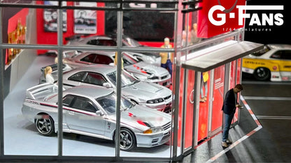GFans 1:64 Scale Diorama Car Garage Model – LED Lighted Parking Lot DIY City Set for Collection & Display Gifts