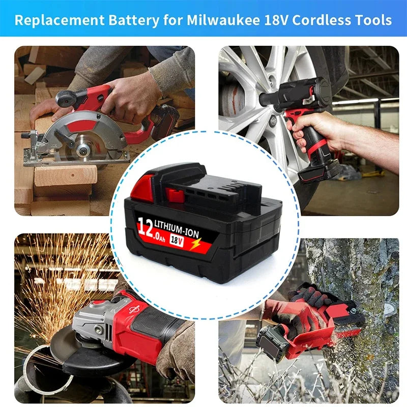 Original Milwaukee M18 18V 12000mAh Power Tool Battery – Includes Charger, BR, XC, M18B5, 48-11-1860, Built-in 21700 Battery