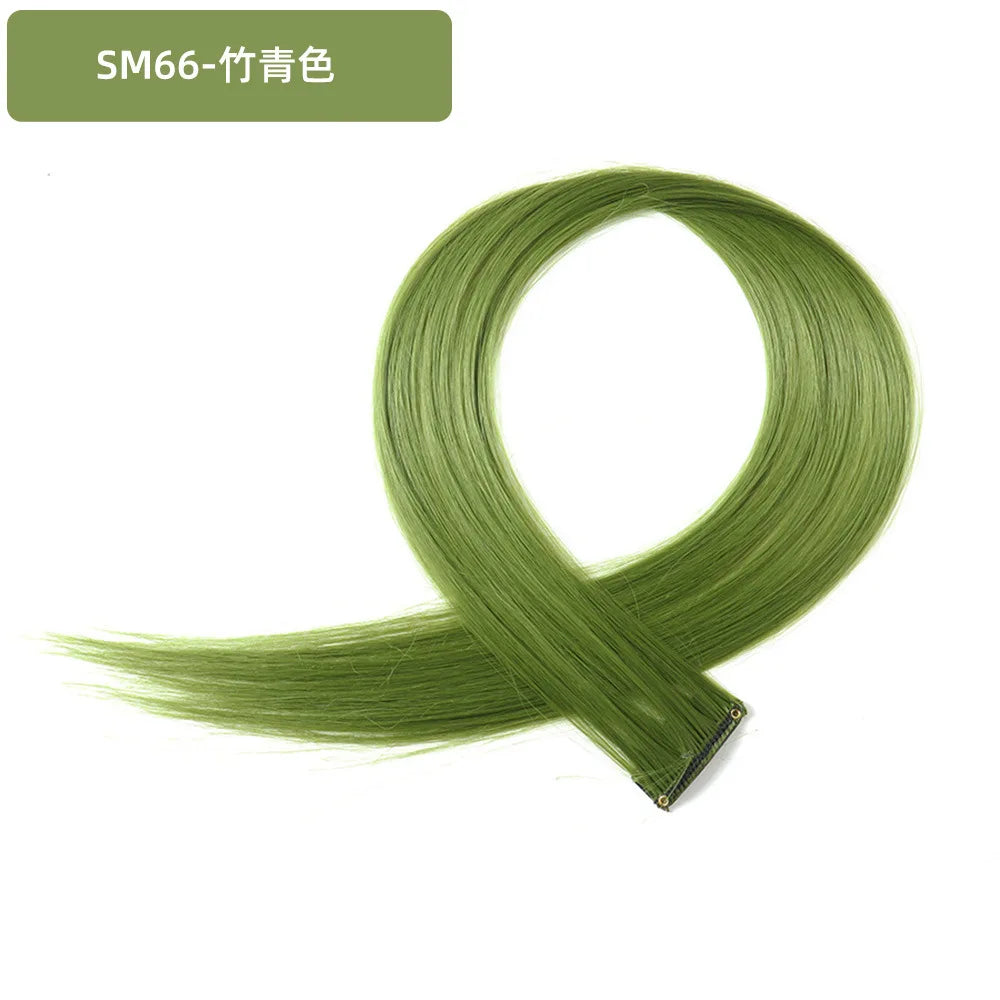 22-Inch Rainbow Highlight Synthetic Hair Extensions – Long Straight Colorful Hairpiece for Women & Kids