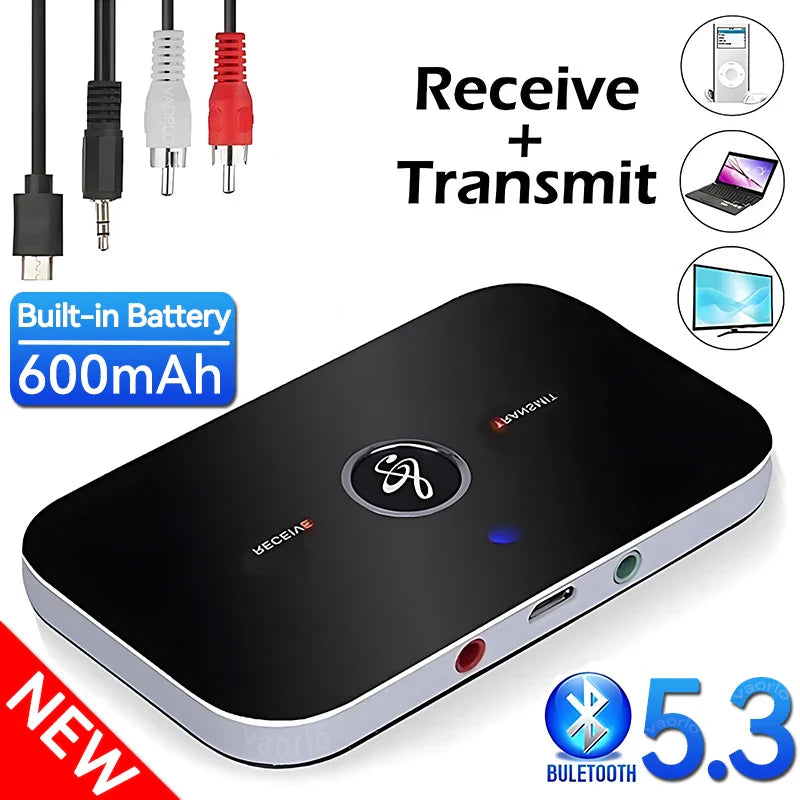 B6 2-in-1 Bluetooth 5.3 Audio Transmitter & Receiver | 3.5mm AUX RCA USB Wireless Adapter for Car, PC, TV, Headphones