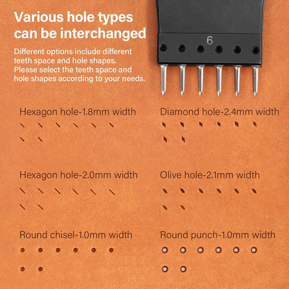 WUTA Leather Hole Punch Tool - Multifunctional Round Pricking Iron with Interchangeable Heads for Leather Craft & Stitching