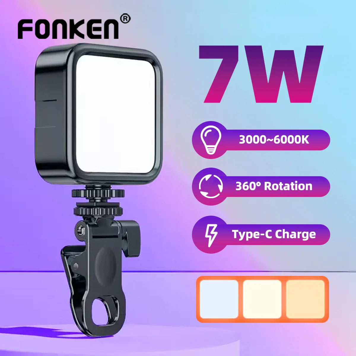 Portable LED Selfie Light Clip — Ring Flash Fill Light for iPhone, Samsung, iPad, Mobile & Laptop