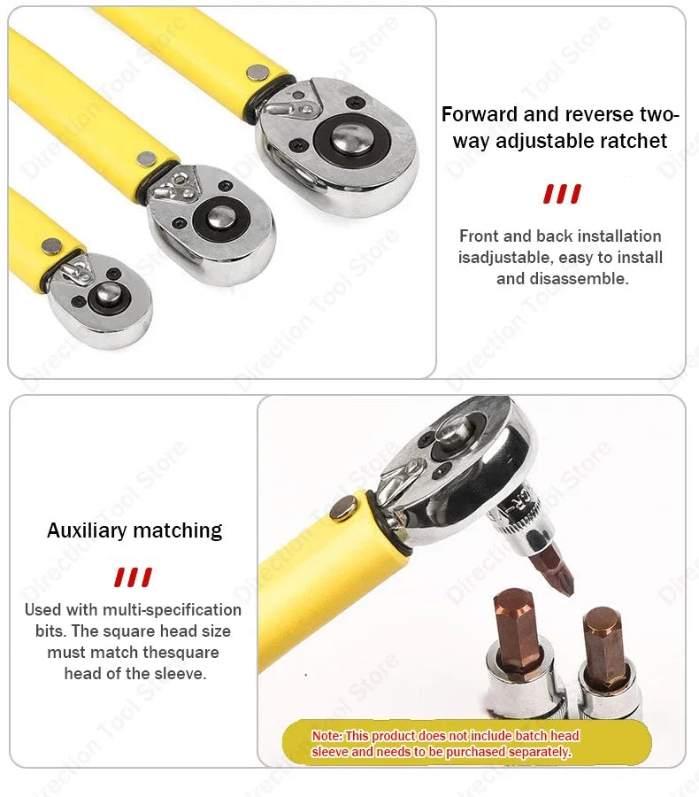 3/8” Bidirectional Torque Wrench — 5-60/19-110/10-140N·m Preset Tool for Bicycle, Motorcycle & Car Repair