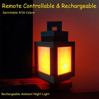 Mine WORLD Luminous Lantern Figurine – Rechargeable Game Torch Night Light for Kids’ Room & Christmas Decor