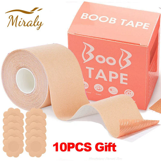 Women’s Boob Tape & Adhesive Bra Set – Invisible Push Up Breast Lift Tape with Nipple Covers & Strapless Support Pads