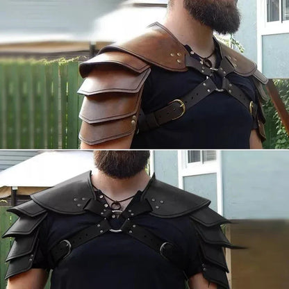 Medieval Steampunk Viking Armor – PU Leather Adjustable Shoulder & Arm Guards for Men & Women, LARP Cosplay Warrior Costume