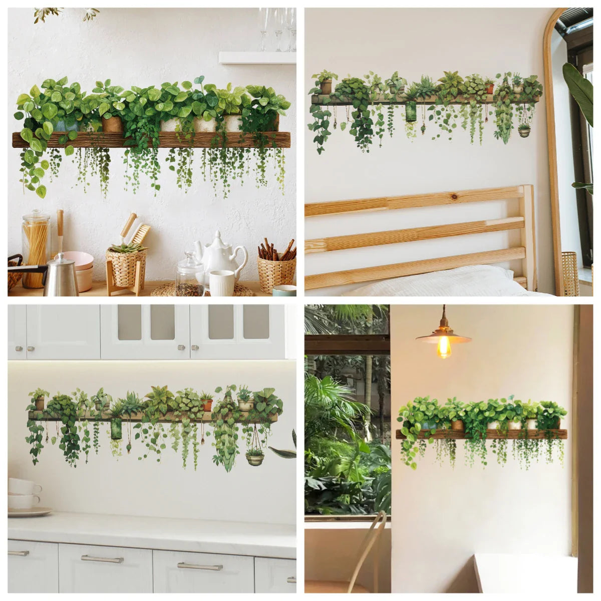 Green Leaves Plant Branch Wall Stickers – PVC Mural Art Decals for Bedroom, Living Room, and Home Wall Decoration