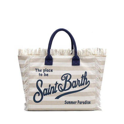 SAINT BARTH Autumn Winter Plush Towel Bag – Women’s Large Capacity Striped Casual Handbag with Tassel