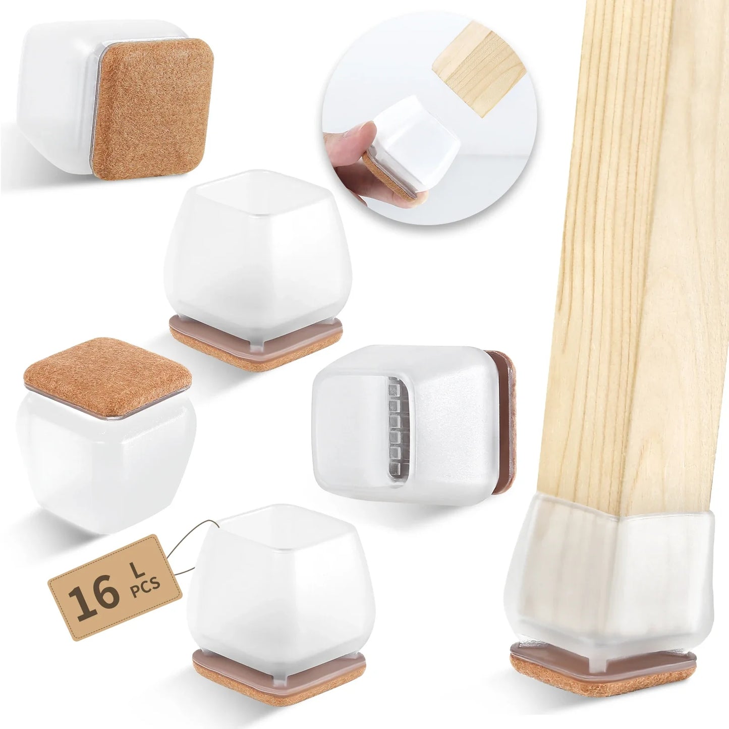 16PCS Silicone Chair Leg Pads — Non-Slip Felt Furniture Floor Protectors for Noise Reduction & Scratch Prevention