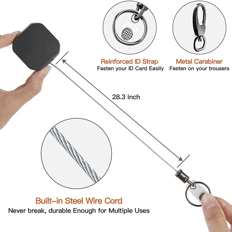 Heavy Duty Metal Retractable Carabiner Keychain: Belt Badge Reels Clip with Reinforced Steel Wire Cord - 28.3-Inch Extension