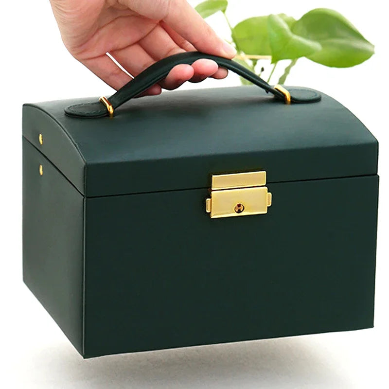 Multi-Functional Three-Layer Leather Jewelry Box – Drawer Style Organizer with Lock for Earrings