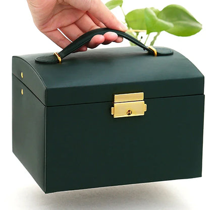 Multi-Functional Three-Layer Leather Jewelry Box – Drawer Style Organizer with Lock for Earrings