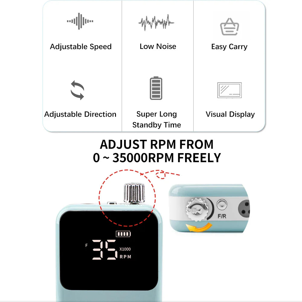 Professional Electric Nail Drill – 35000RPM Rechargeable Nail File for Gel Nails, Low Noise Sander, Nail Accessories