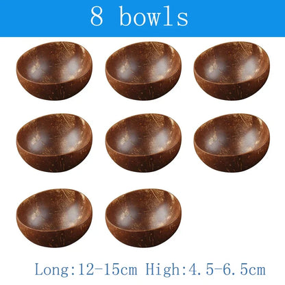 Natural Coconut Bowl with Wooden Spoon – 12–15cm Handmade Tableware for Salad, Dessert, Rice & Ramen