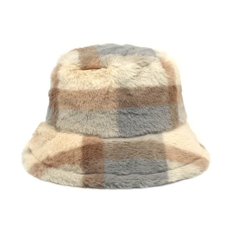Women’s Winter Bucket Hat – Fashion Leopard Panama, Warm Vintage Faux Fur Fisherman Cap