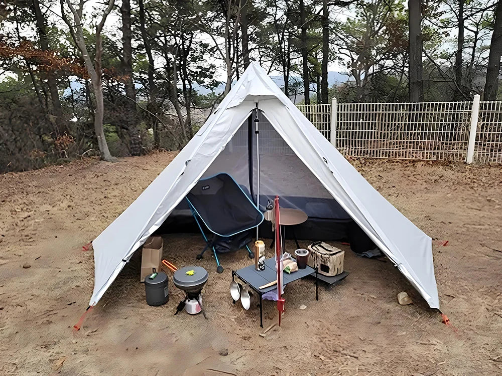Camping Hot Tent with Chimney Window – Ultralight Tipi Teepee Pyramid Tent, Double Layer Bushcraft Shelter for 1 Person