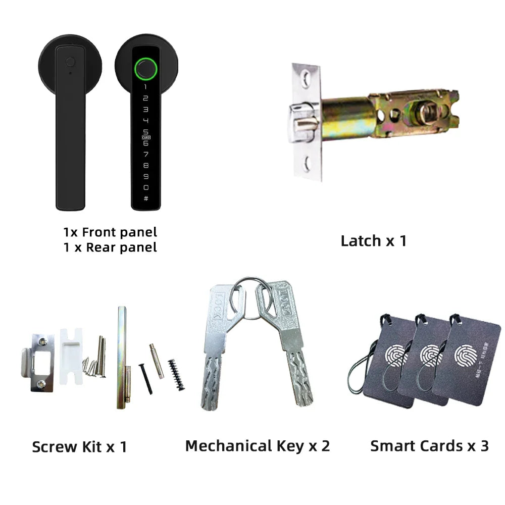 RAYKUBE Tuya BLE Fingerprint Digital Door Lock – Password, Key, IC Card & Smartlife App Unlock