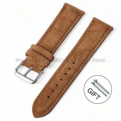 Suede Genuine Leather Watch Band - 18mm 19mm 20mm 22mm 24mm Vintage Handmade Stitching Strap For Seiko Huawei GT2 GT3 GT4