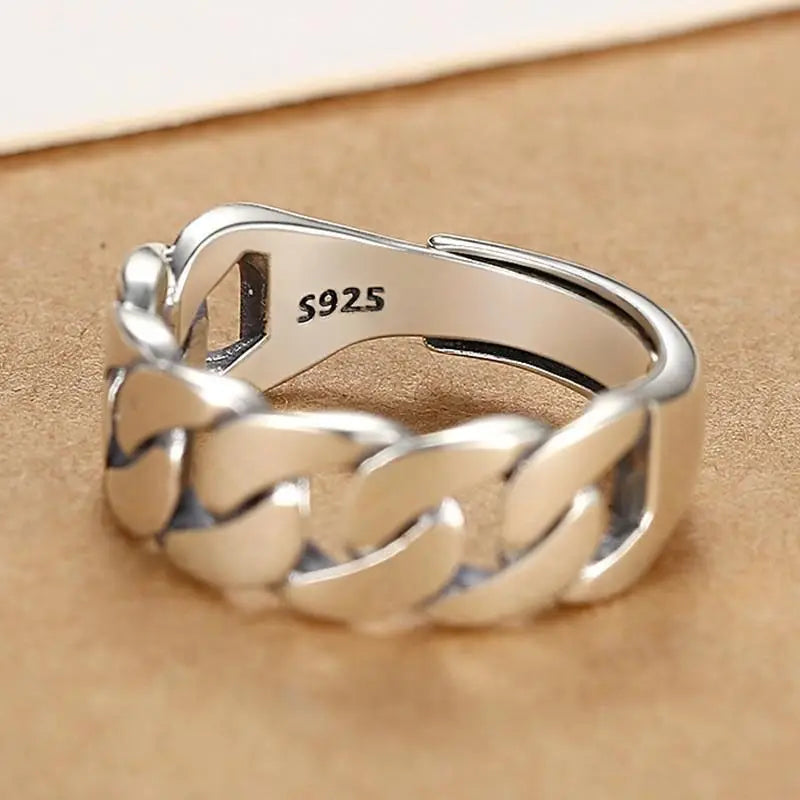 VENTFILLE 925 Sterling Silver Adjustable Ring – Vintage Hollow Line Punk Hip Hop Couple Jewelry