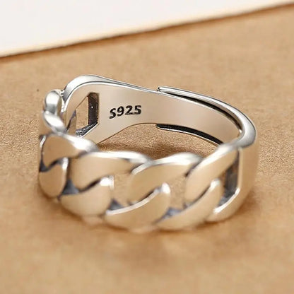 VENTFILLE 925 Sterling Silver Adjustable Ring – Vintage Hollow Line Punk Hip Hop Couple Jewelry