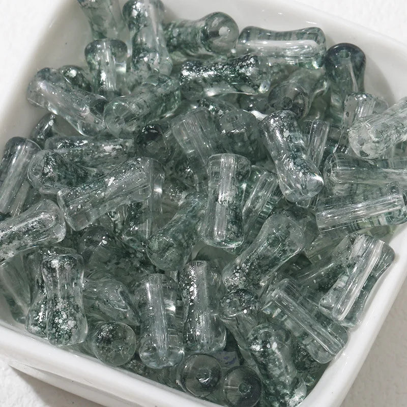 30PCS Green Glass Bamboo Beads - Jade Tube Shape Loose Beads for DIY Bracelet, Necklace & Jewelry Making Accessories