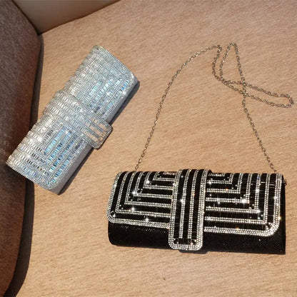 Crystal Diamond Evening Clutch Bag – Elegant Wedding Party Handbag with Chain Strap