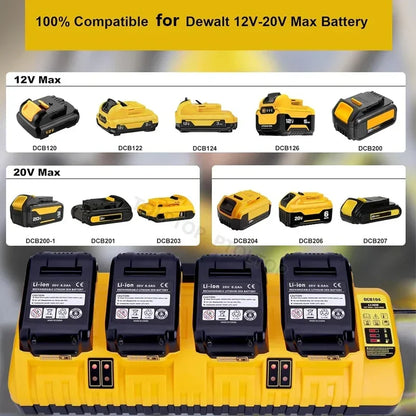 DCB104 Rapid Charger for Dewalt 12V & 20V Max Batteries – 4-Port with 2 USB, Compatible with DCB204, DCB205, DCB127, DCB105