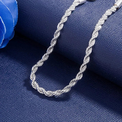 ALIZERO 925 Sterling Silver 4mm Rope Chain Bracelet — Unisex Twisted Link Classic Jewelry for Men and Women