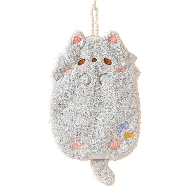 Cute Cartoon Tanuki Hanging Towel – Coral Velvet Absorbent Kitchen & Bathroom Towels, Thick Cloth