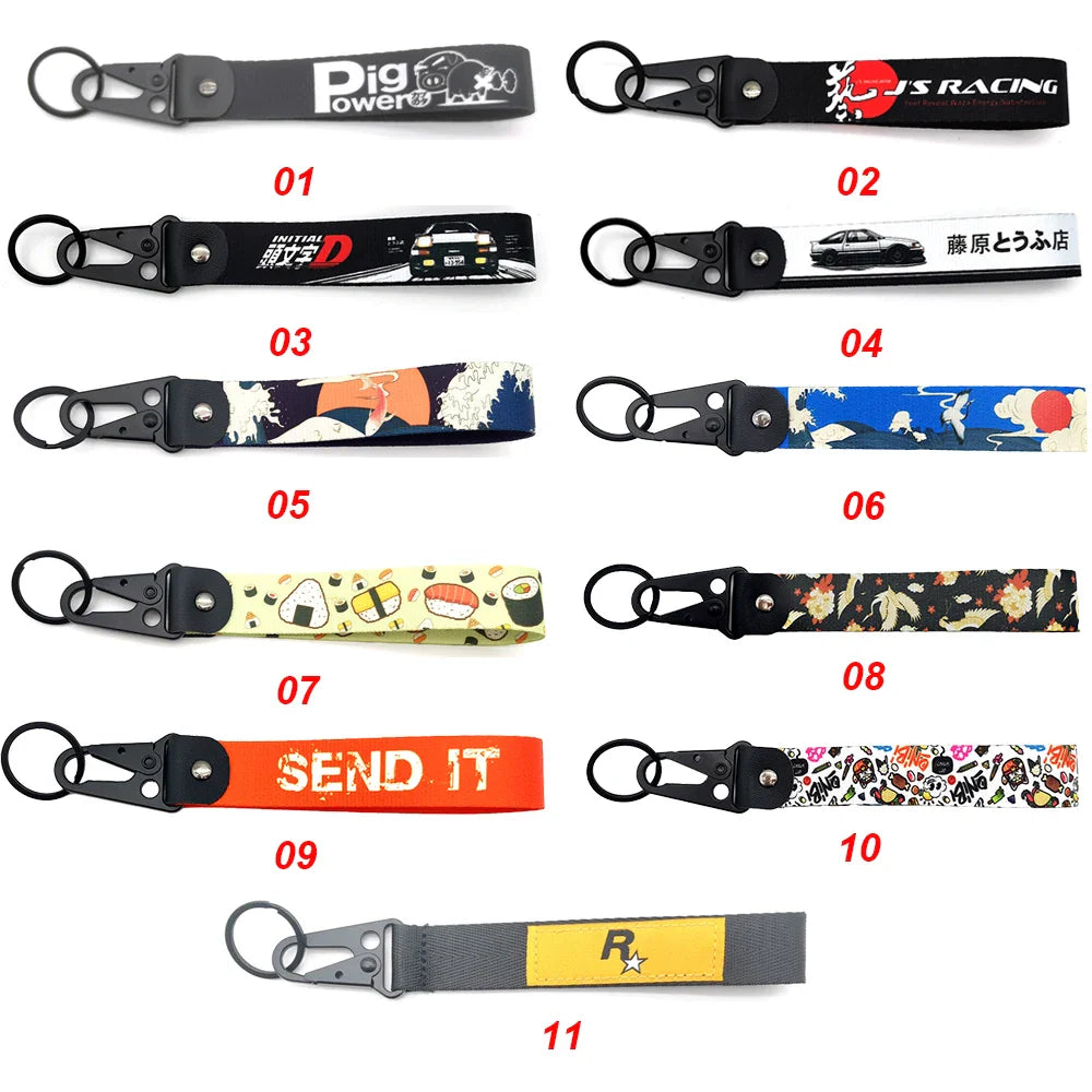 JDM Car Keychain Key Tag – Personality Spring Clip Lanyard for Racing, Modified Nylon Motorcycle & Auto Key Holder Accessories